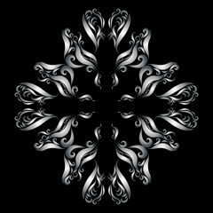 abstract birds elegant design wings decorative filigree curling lines vintage floral pattern silver on dark background