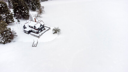 Golcuk - Bolu - Turkey, winter snow landscape. Travel concept photo. Drone photo.