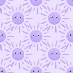 cute summer pattern for kids - sun on light violet background