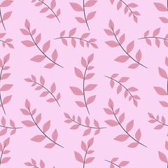 simple cute floral pattern - beautiful pink leaves of a plant on a violet background