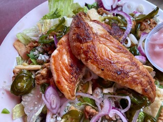 tasty salad with grilled chicken 