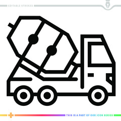 Line icon for cement trailer illustrations with editable strokes. This vector graphic has customizable stroke width.