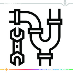 Line icon for plumbing repair illustrations with editable strokes. This vector graphic has customizable stroke width.