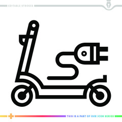 Line icon for electric scooter illustrations with editable strokes. This vector graphic has customizable stroke width.