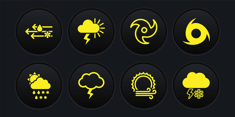 Set Cloud with snow, rain, sun, Tornado, Storm, Wind and, lightning and icon. Vector