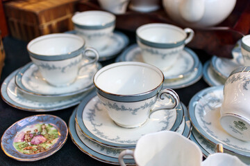 A century old blue tea set with roses at the Spitalfields Flea Market