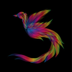 pink fairytale bird of paradise with elegant plumage flying flapping wings	