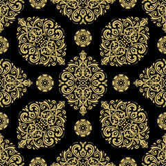 Classic seamless pattern. Damask orient ornament. Classic vintage black and golden background. Orient ornament for fabric, wallpaper and packaging