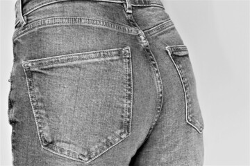 Close up backside of jean trousers photo black and white color