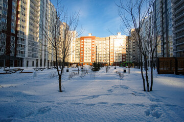 The houses in residential district in Moscow