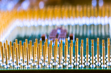 microprocessor close-up, gold-plated contact legs