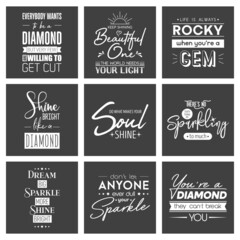 Set of Vector Vintage Typographic Quotes. Gemstone, Diamond, Sparkle, Jewerly Concept. Motivational Inspirational Posters, Typography, Lettering. Wise Sayings for Clothes Prints, T-shirts, Wall Poster