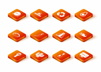 Set Maracas, Cactus, Taco with tortilla, Hot chili pepper pod, Tabasco sauce, Chichen Itza in Mayan, Hola and Burrito icon. Vector © vector_v