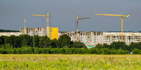 The image of a construction of a district of multistorey houses in Tula, Russia