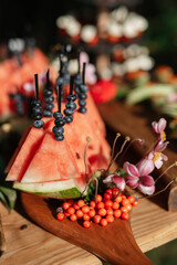 welcome buffet with alcohol and snacks