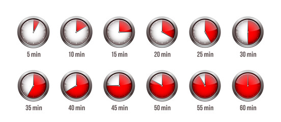 Timer clock, stopwatch icon set. Label preparation time or cooking time - 487432738