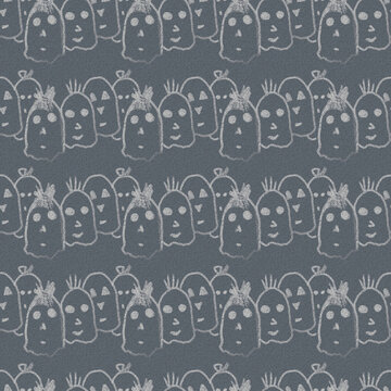 Seamless hand-drawn pattern. Monsters on a gray background. Cute pattern. Design of children's clothing, fabric, textiles, wallpaper, background, packaging.