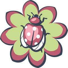 Composition "Ladybug on a flower". Image of elements of flora and insects, eps.