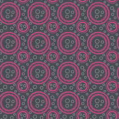 Seamless geometric pattern of  circles. Pink ornament hand-drawn. Retro style. Design of the background, interior, wallpaper, textiles, fabric, packaging.