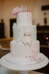 Interior decoration for a child's birthday is one year. Sweet table with cake 