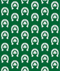 Fototapeta na wymiar Vector seamless pattern of flat horse shoe with trefoil isolated on green background