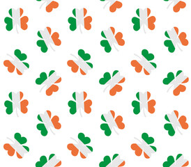 Vector seamless pattern of flat trefoil with Ireland flag isolated on white background