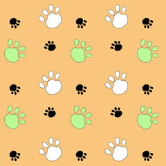 Nursery seamless pattern with dogs pow for kids design or children prints, fabric textile, t-shirts, as a background for greeting cards, wallpaper, holiday wrapping paper. Vector
