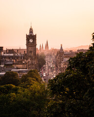 cityscape of downtown Edinburgh, Scotland during sunset