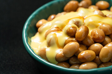Fresh natto on monochrome background