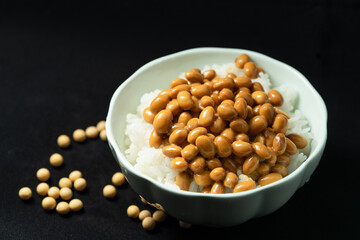 Fresh natto on monochrome background