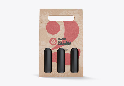 Paper Pack Wine Bottles Carrier Mockup