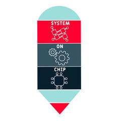 SOC - System On Chip acronym. business concept background.  vector illustration concept with keywords and icons. lettering illustration with icons for web banner, flyer, landing pag