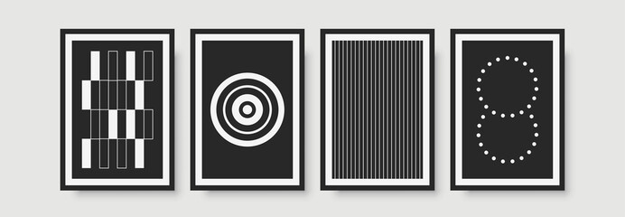Minimalistic wall decor print set. Geometric wall art for modern interior. Print collection. Vertical poster set for wall decoration vector