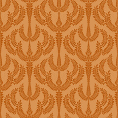 Baroque wallpaper. Seamless vector background of ornate decorative gold leaves in art deco style. Damascus