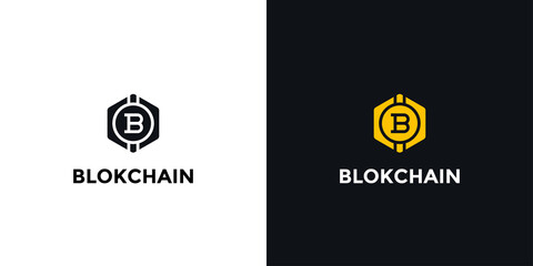 Modern blockchain logo with letter b for cryptocurrency logo © Playzen Design