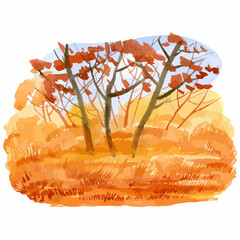 Watercolor vector of forest background, , silhouette of trees, bushes