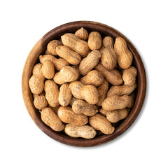 Shelled peanuts on a bowl isolated over white background