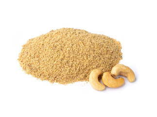 Cashew nut flour isolated over white background. Gluten free flour