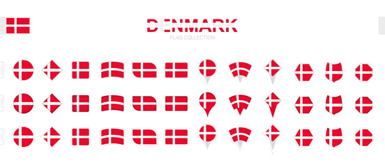Large collection of Denmark flags of various shapes and effects.