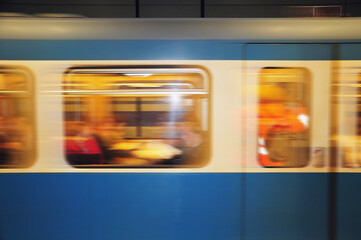 Train departs from the subway station. Munich.