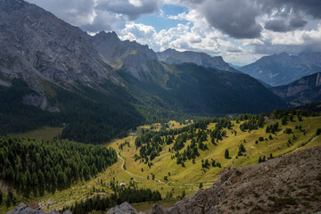 Fototapeta na wymiar Mountain landscape of Val San Nicolo. Dolomites. Italy.