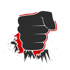 Fist punch front view, combat attack icon. Flat vector illustration isolated on white background.