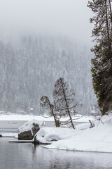 Snowy Day on the Wenatchee River Near Leavenworth Washington