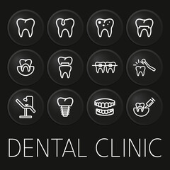 Dental clinic minimal vector icon on 3D button isolated on black background. Premium Vector.