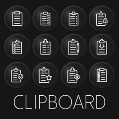 Clipboard minimal vector icon on 3D button isolated on black background. Premium Vector.