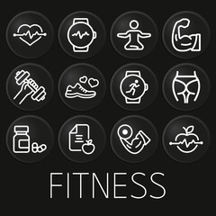 Fitness minimal vector icon on 3D button isolated on black background. Premium Vector.