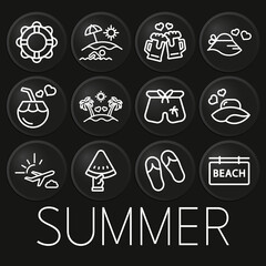 Summer minimal vector icon on 3D button isolated on black background. Premium Vector.
