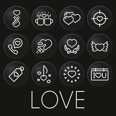 Love minimal vector icon on 3D button isolated on black background. Premium Vector.