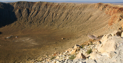 Meteor Crater, or Barringer Crater, Meteorite Impact Crater Site in the Arizona Desert Looking at the Crater Wall and the The Bowl © Gary Peplow
