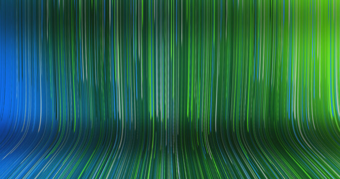 An abstract view of colorful green and blue raining color lines background.	